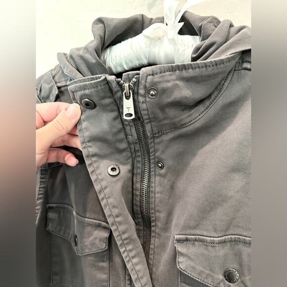 TINSEL | Charcoal Gray Utility Cargo Jacket with Hood | Size Small - Picture 4 of 9